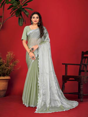 Pionex Solid/Plain Bollywood Jimmy choo Saree(Light Green)