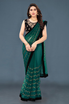 ISHA TRADE Embroidered Bollywood Net Saree(Green)