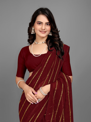 Falcan Enterprise Striped Bollywood Georgette Saree(Maroon)