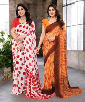 TTH Printed Bollywood Georgette Saree(Pack of 2, Multicolor)