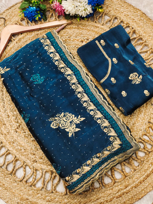 Shreejiimpexx Embroidered Bollywood Jimmy choo Saree(Dark Blue)