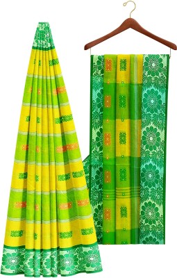 PRANATI ENTERPRISE Printed, Woven Tant Pure Cotton Saree(Yellow, Green)