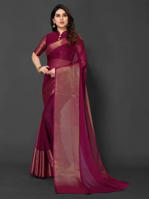 Vragi Embellished, Solid/Plain Bollywood Chiffon Saree(Purple)