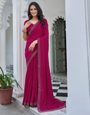 Satrani Dyed, Embellished Bollywood Satin Saree(Pink)