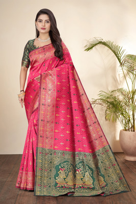 Shopwell Woven Banarasi Cotton Silk, Jacquard Saree(Multicolor)