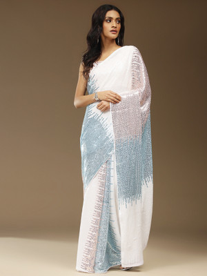 Divastri Embellished Bollywood Georgette Saree(White)