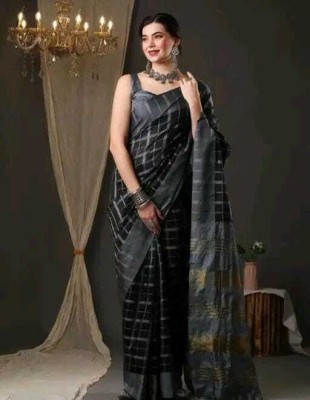 ROFOLO Striped Daily Wear Chanderi, Cotton Silk Saree(Black, Grey)