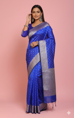The Weavers Shop by Raavi Woven, Self Design Banarasi Art Silk Saree(Blue)