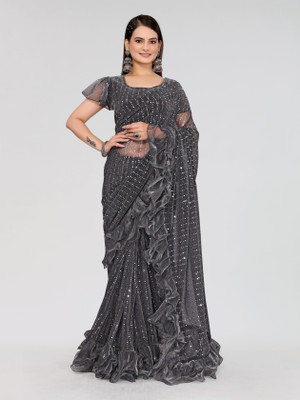 miracletex Self Design Bollywood Net Saree(Black)