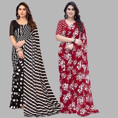 Anand Sarees Printed Daily Wear Georgette Saree(Pack of 2, Black, Red)