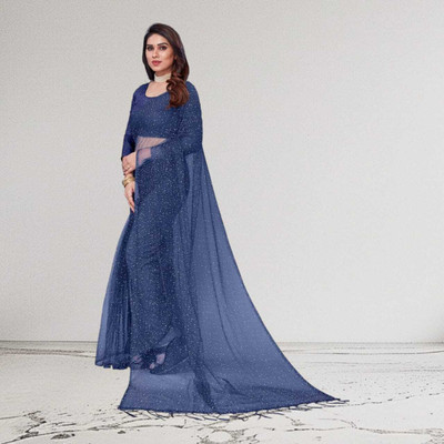 BHAGWATI ART Self Design Bollywood Net Saree(Blue)