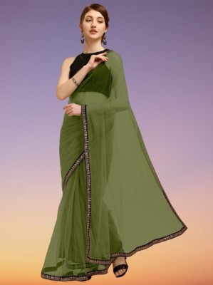 RE Renny Enterprise Self Design Bollywood Net Saree(Dark Green)