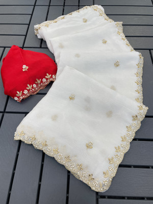 Tradivibe Dyed Bollywood Art Silk Saree(White)