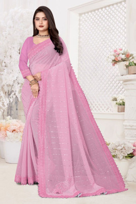 Aika Embellished Bollywood Lycra Blend Saree(Pink)