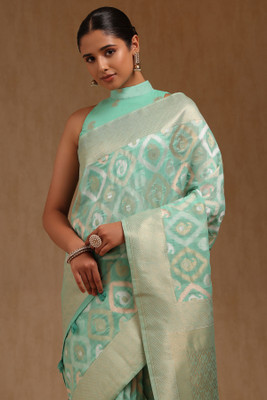 soch Woven Saree with Attached Blouse Linen Saree(Light Green)