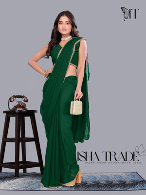 ISHA TRADE Solid/Plain Bollywood Georgette Saree(Blue)