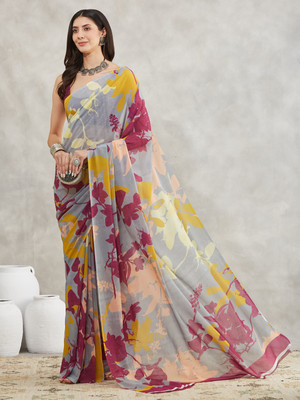 Janasya Printed Bollywood Georgette Saree(Grey, Multicolor)