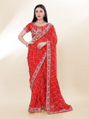 ZARISTACREATION Printed Bollywood Cotton Silk Saree(Red)