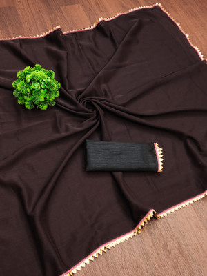 KURTAKULTURE Solid/Plain Daily Wear Georgette Saree(Brown)