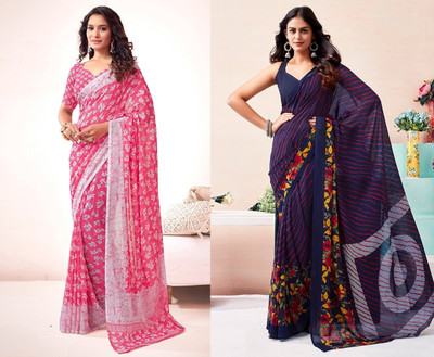 Panchvati NX Printed Bollywood Georgette Saree(Pack of 2, Multicolor)