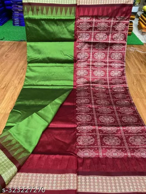 Sijileen Printed Sambalpuri Silk Blend Saree(Light Green)