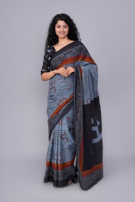 COTTON MULMUL STORE Printed, Blocked Printed, Floral Print, Color Block, Hand Painted, Dyed Hand Batik Pure Cotton Saree(Grey)