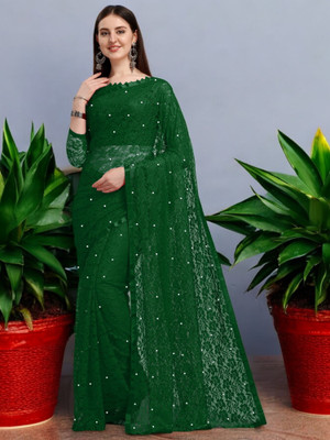 NORAFLEX Embroidered Bollywood Net Saree(Green)