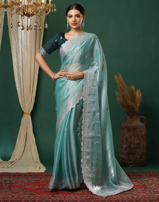 SIRIL Embellished, Embroidered Bollywood Tussar Silk Saree(Light Blue, Silver)