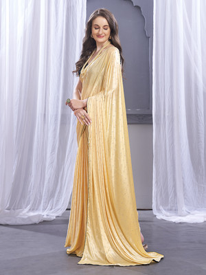 Parmila Fashion Solid/Plain Bollywood Silk Blend Saree(Yellow)