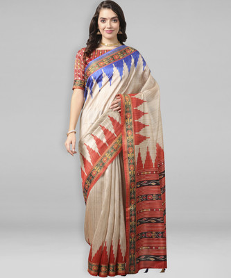 Divastri Printed Daily Wear Silk Blend Saree(Beige)