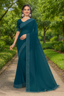 Zeekha Self Design Daily Wear Georgette Saree(Dark Green)