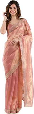 Fashion Day Solid/Plain Bollywood Net Saree(Pink)