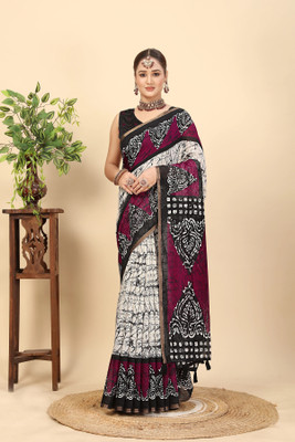 J6 Designers Printed Bollywood Cotton Silk Saree(Multicolor)