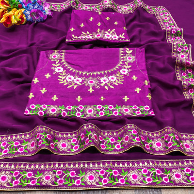 RIDDHISIDDHI NX Embroidered Bollywood Georgette Saree(Purple)