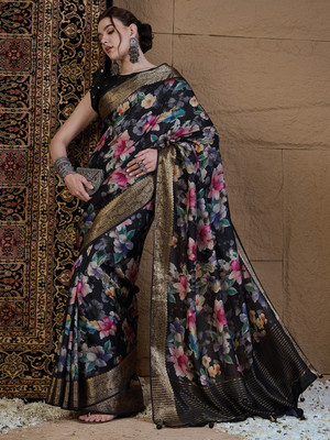 ANOUK Woven Chinnalapattu Viscose Rayon Saree(Black)