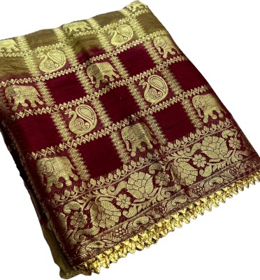 Stylish Sarees Checkered, Color Block, Self Design, Woven Bandhani Art Silk, Jacquard Saree(Cream, Red)