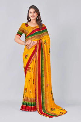 Nandita designer Printed Bandhani Chiffon Saree(Yellow)