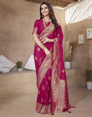 Divastri Woven, Embellished, Self Design Banarasi Silk Blend, Jacquard Saree(Pink, Gold)