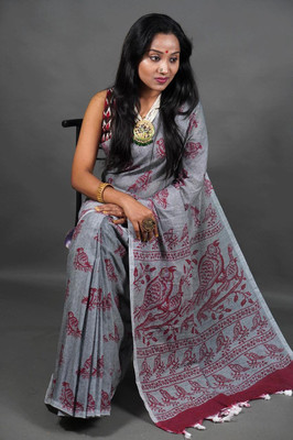 Rnn Saree Printed Handloom Pure Cotton Saree(Grey)