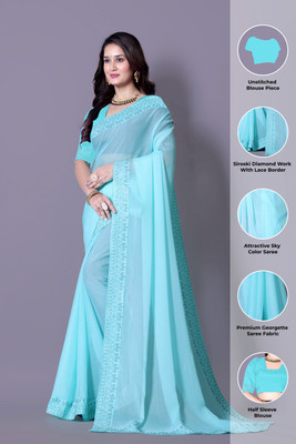 RadhikaFashion Embellished Bollywood Georgette Saree(Light Blue)