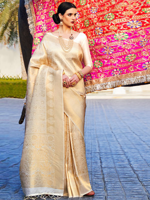 Divastri Woven Banarasi Silk Blend Saree(Cream)