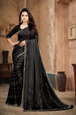 AARTI PRINTS Embellished Bollywood Georgette Saree(Black)