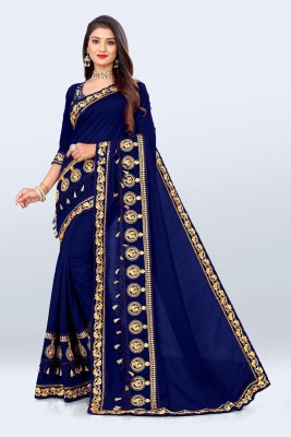 AVSAR TRENDZ Embroidered, Solid/Plain Bollywood Tussar Silk Saree(Dark Blue)