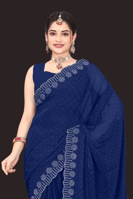 Shivfabric Dyed, Self Design Bollywood Satin, Chiffon Saree(Blue)