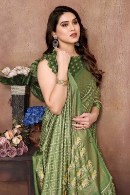 V And V Shop Printed Handloom Chiffon Saree(Green)