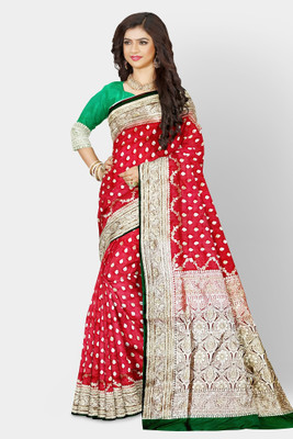 shree ambaji saree Woven, Self Design Banarasi Silk Blend Saree(Red)