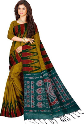 Joyguru Textile Printed Sambalpuri Pure Cotton Saree(Yellow)