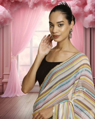 Jayu Striped Bollywood Georgette Saree(Multicolor)
