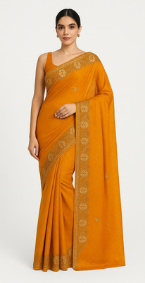 TRENDERCLOTH Self Design Daily Wear Silk Blend Saree(Yellow)