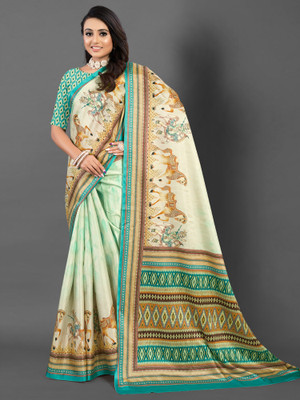 Divastri Printed Bollywood Silk Blend Saree(Beige)